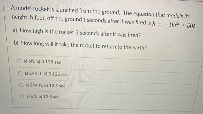 Solved A model rocket is launched from the ground. The | Chegg.com