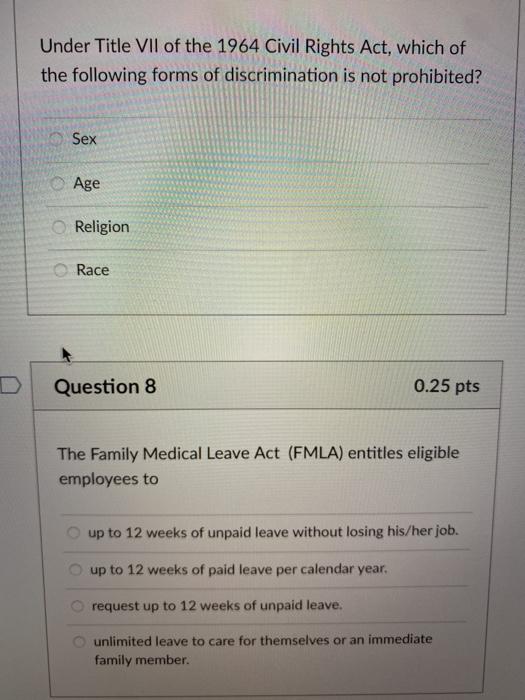 Solved Under Title VII of the 1964 Civil Rights Act, which | Chegg.com