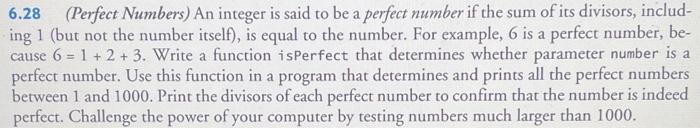 Solved 6.28 (Perfect Numbers) An integer is said to be a | Chegg.com