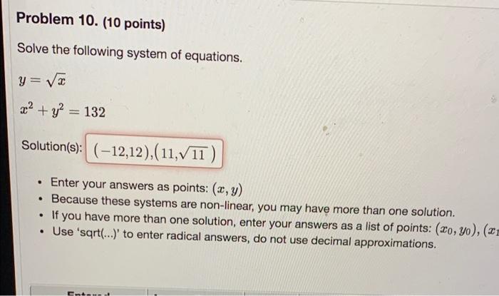 Solved Problem 10. (10 points) Solve the following system of | Chegg.com