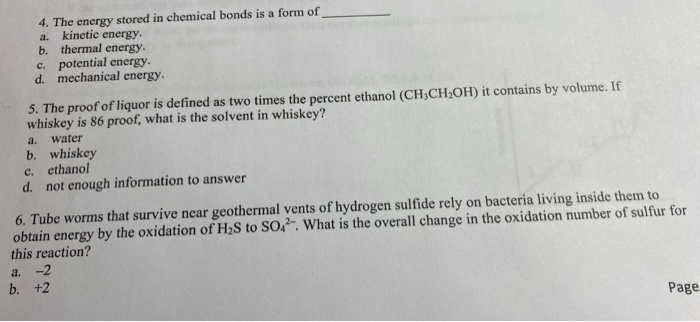 Solved 4 The Energy Stored In Chemical Bonds Is A Form Of Chegg