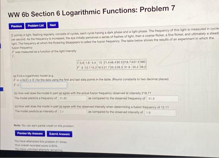 Solved WW 6b Section 6 Logarithmic Functions: Problem 7 | Chegg.com