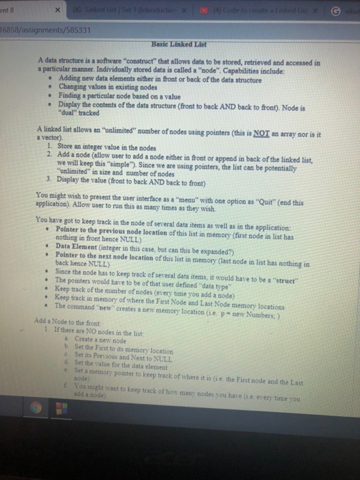 Solved ent 8 16858/assignments/585331 Basic Linked List A | Chegg.com