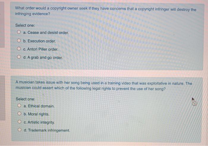 Solved What order would a copyright owner seek if they have | Chegg.com