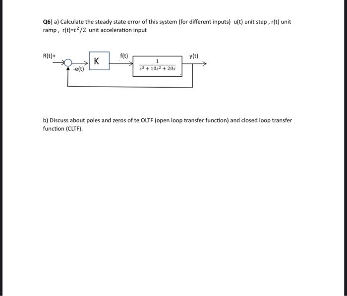 Solved Q6) a) Calculate the steady state error of this | Chegg.com