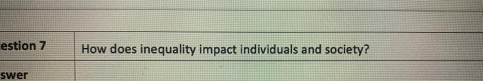 Solved estion 7 How does inequality impact individuals and | Chegg.com