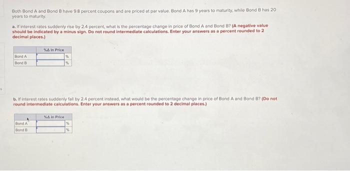 Solved Both Bond A And Bond B Have 9.8 Percent Coupons And | Chegg.com