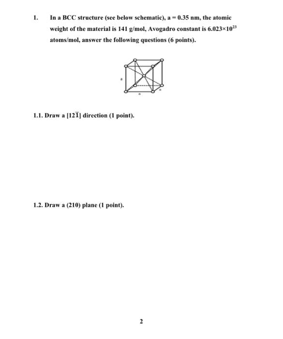 Solved 1. In a BCC structure (see below schematic), a=0.35 | Chegg.com