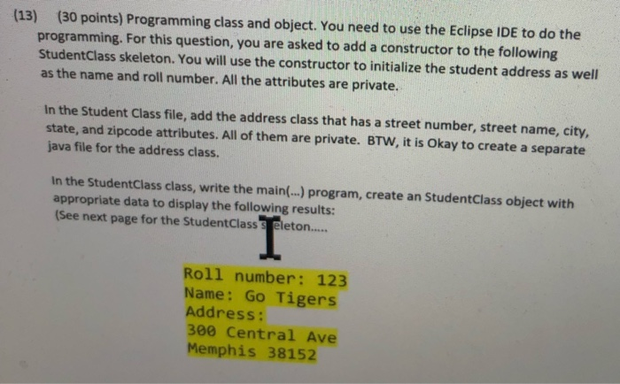 Solved (13) (30 points) Programming class and object. You | Chegg.com