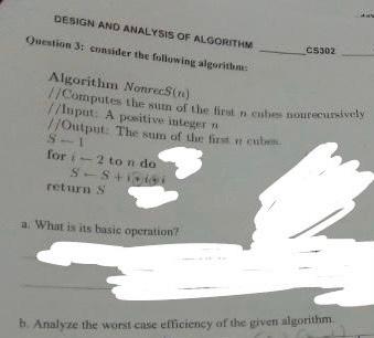 Solved DESIGN AND ANALYSIS OF ALGORITHM Question 3: Consider | Chegg.com