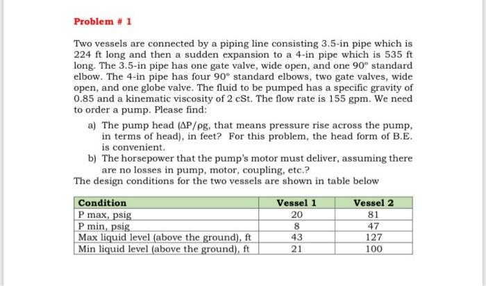 Solved Problem #1 Two vessels are connected by a piping line | Chegg.com