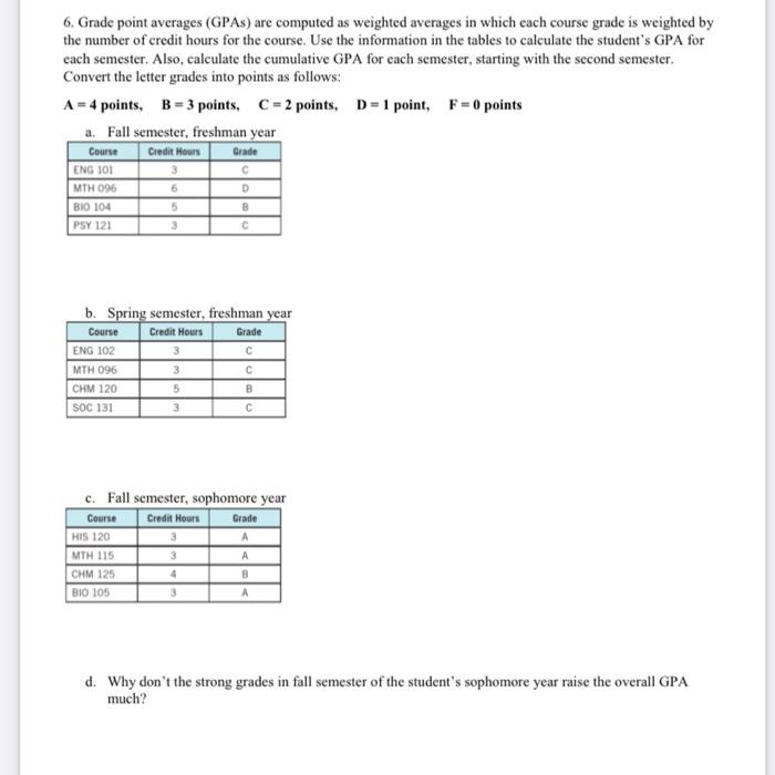 Solved 6. Grade point averages (GPAs) are computed as | Chegg.com