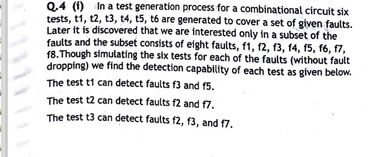 Solved Q. 4 (i) ﻿In a test generation process for a | Chegg.com