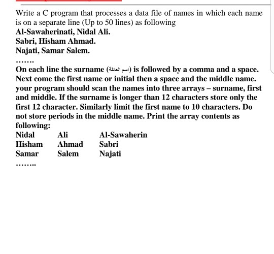 Solved Write a C program that processes a data file of names | Chegg.com