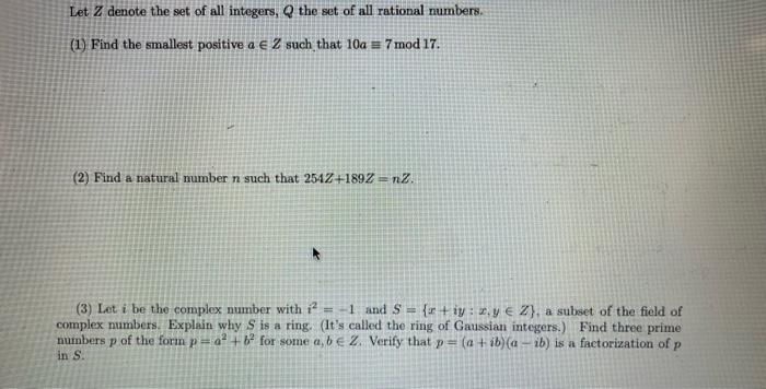 Solved Let Z denote the set of all integers, Q the set of | Chegg.com