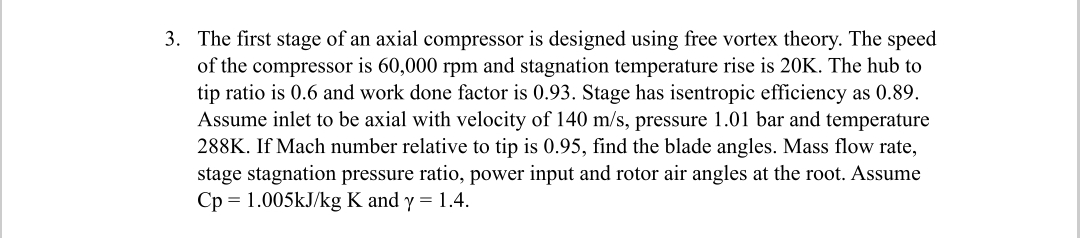 Solved The first stage of an axial compressor is designed | Chegg.com