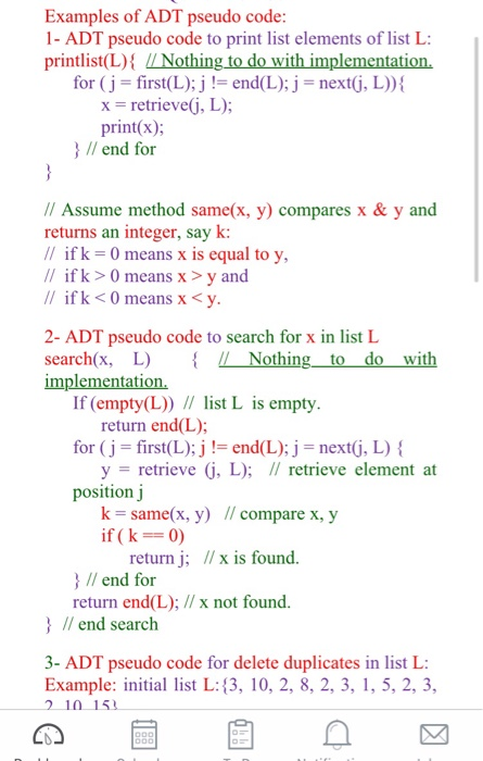 Solved Examples of ADT pseudo code: 1- ADT pseudo code to | Chegg.com