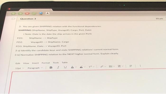 Solved Question 3 10 pts FD1 3. You are given SHIPPING | Chegg.com