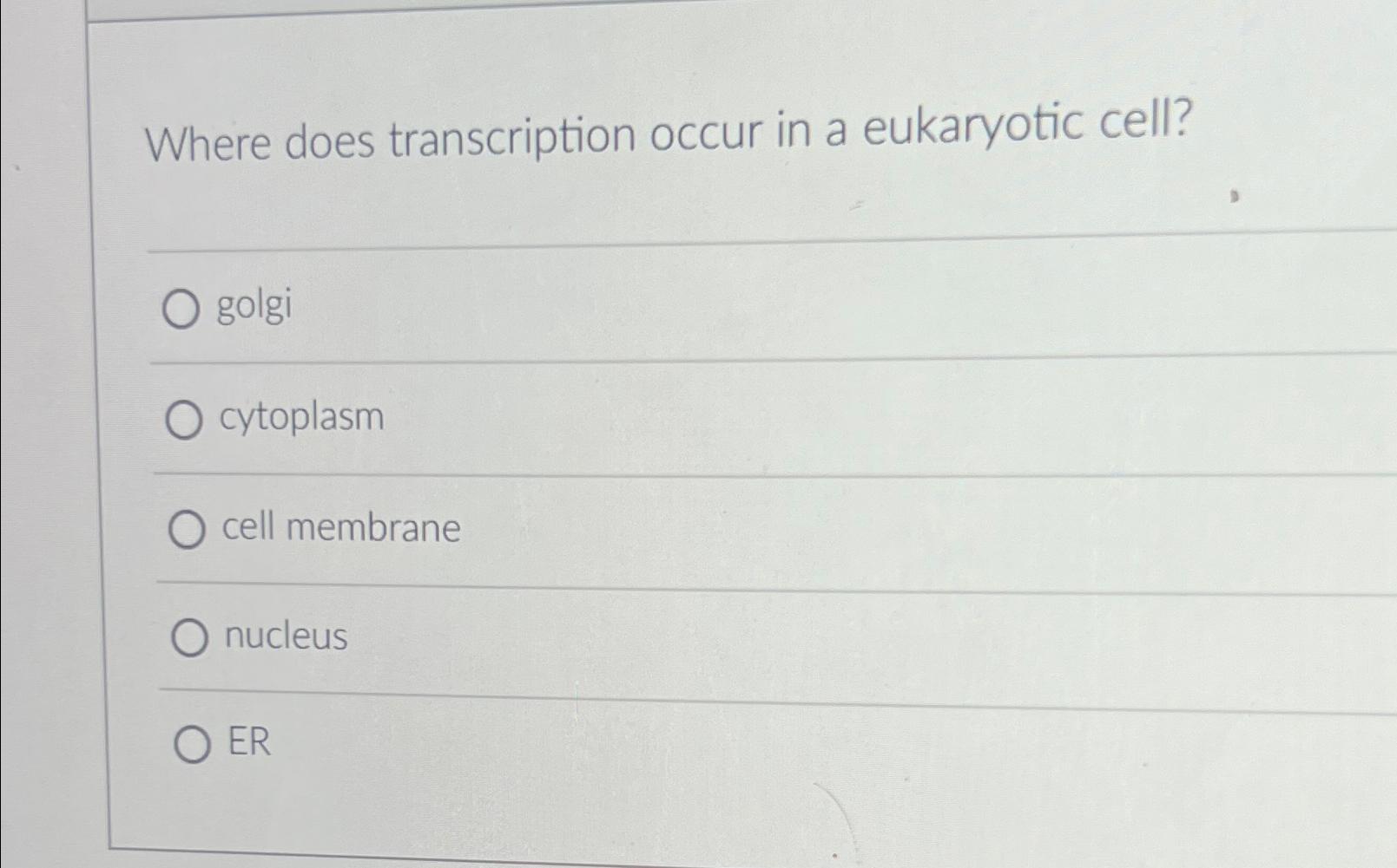 Solved Where Does Transcription Occur In A Eukaryotic 6487