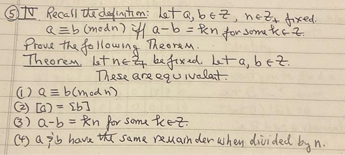 Solved 5 Tr Recall The Definition Let A B∈z N∈z Fixed