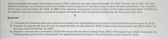 Arnold Industries has pretax accounting income of | Chegg.com