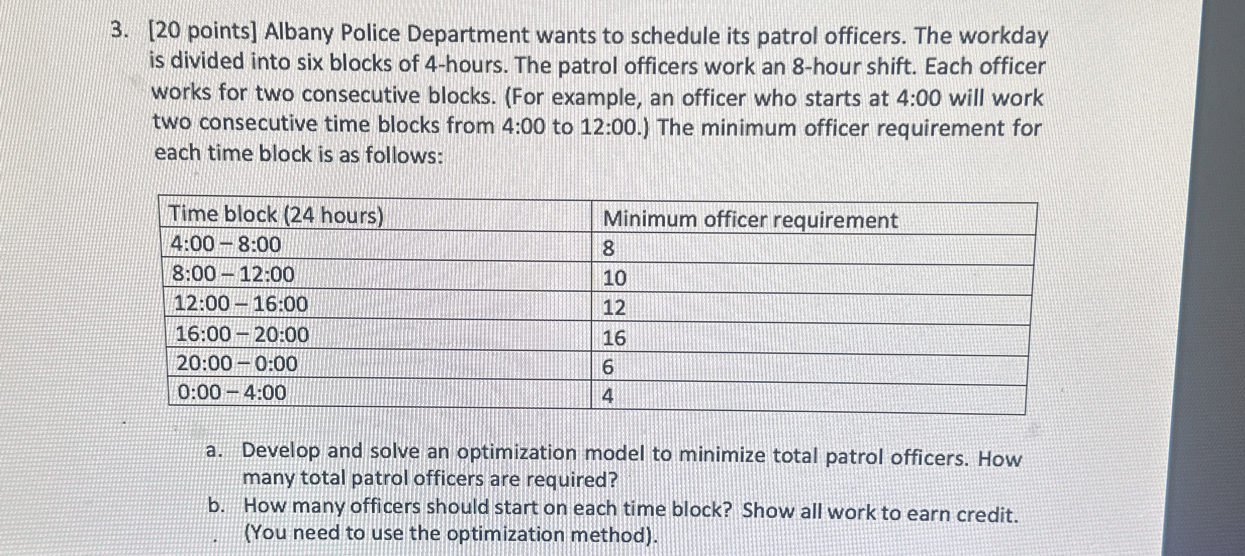 Solved by an EXPERT [20 ﻿points] ﻿Albany Police Department wants to ...
