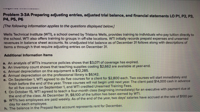 Solved Problem 3-3A Preparing adjusting entries, adjusted | Chegg.com