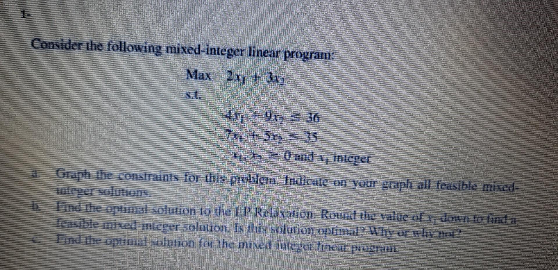 Solved 1- Consider the following mixed-integer linear | Chegg.com