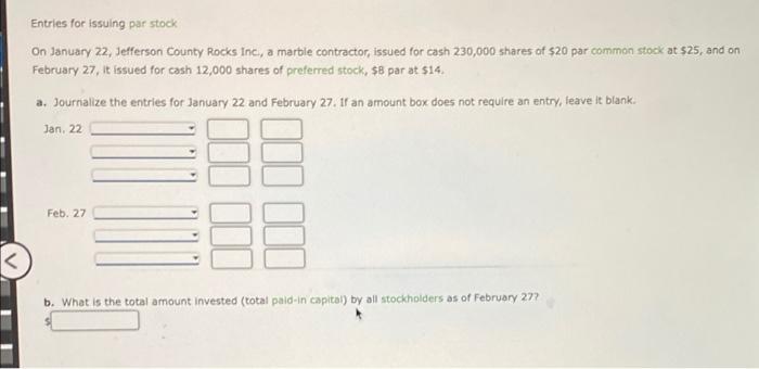 solved-entries-for-issuing-par-stock-on-january-22-chegg