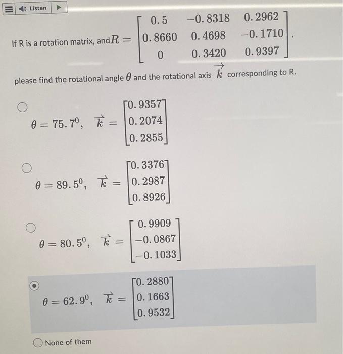Solved If R is a rotation matrix, and | Chegg.com