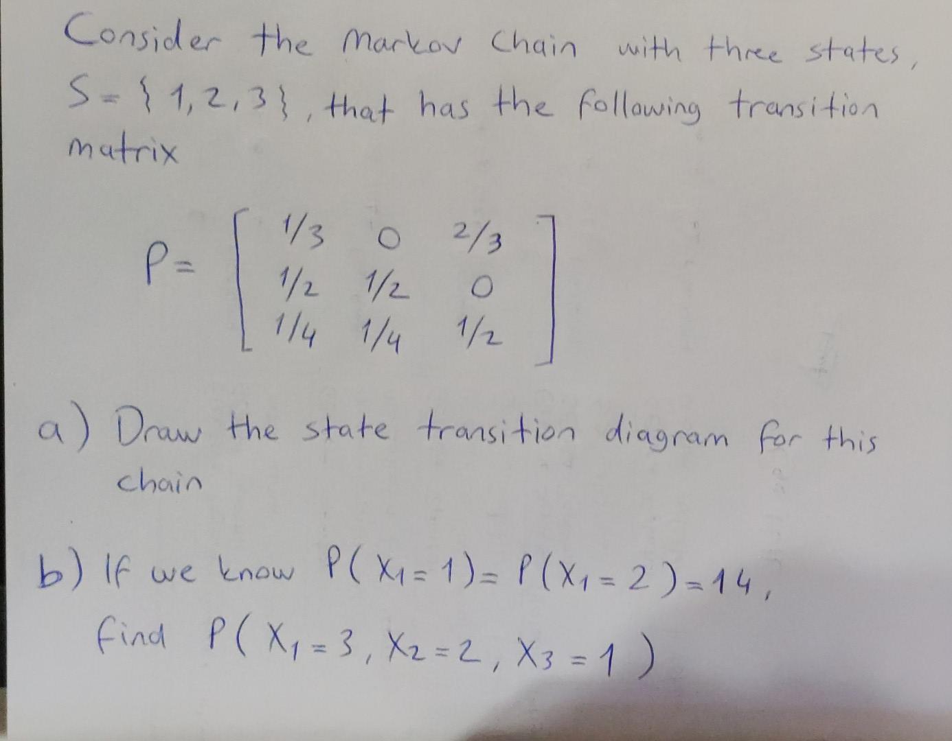 Solved Consider The Markov Chain With Three States, | Chegg.com