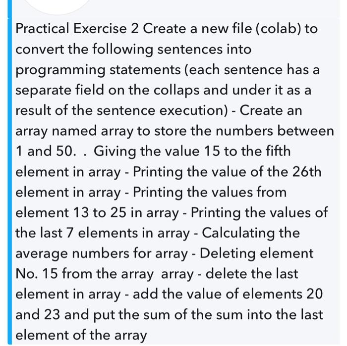 Solved Practical Exercise 2 Create a new file (colab) to | Chegg.com