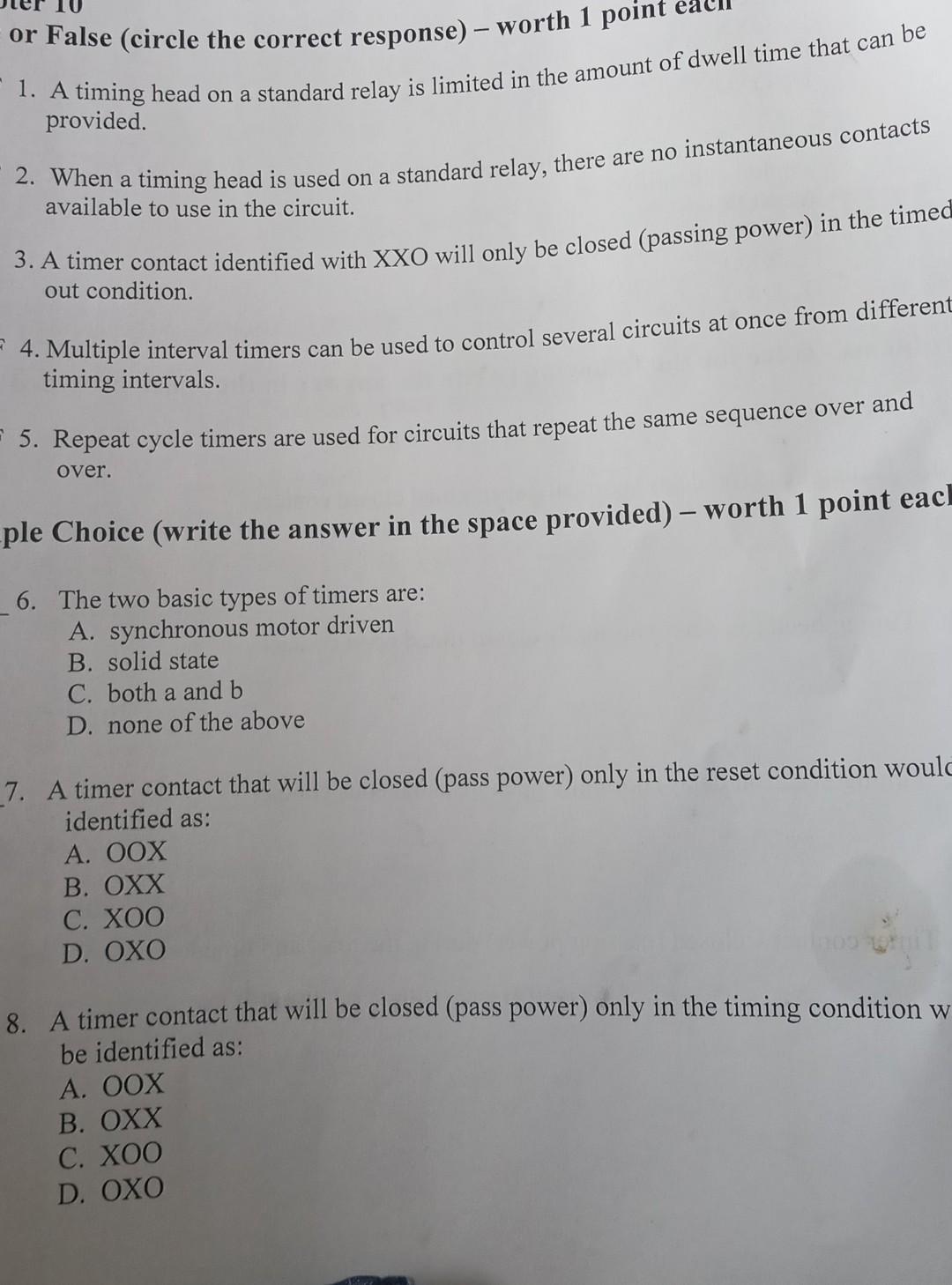 Solved - or False (circle the correct response) - worth 1 | Chegg.com