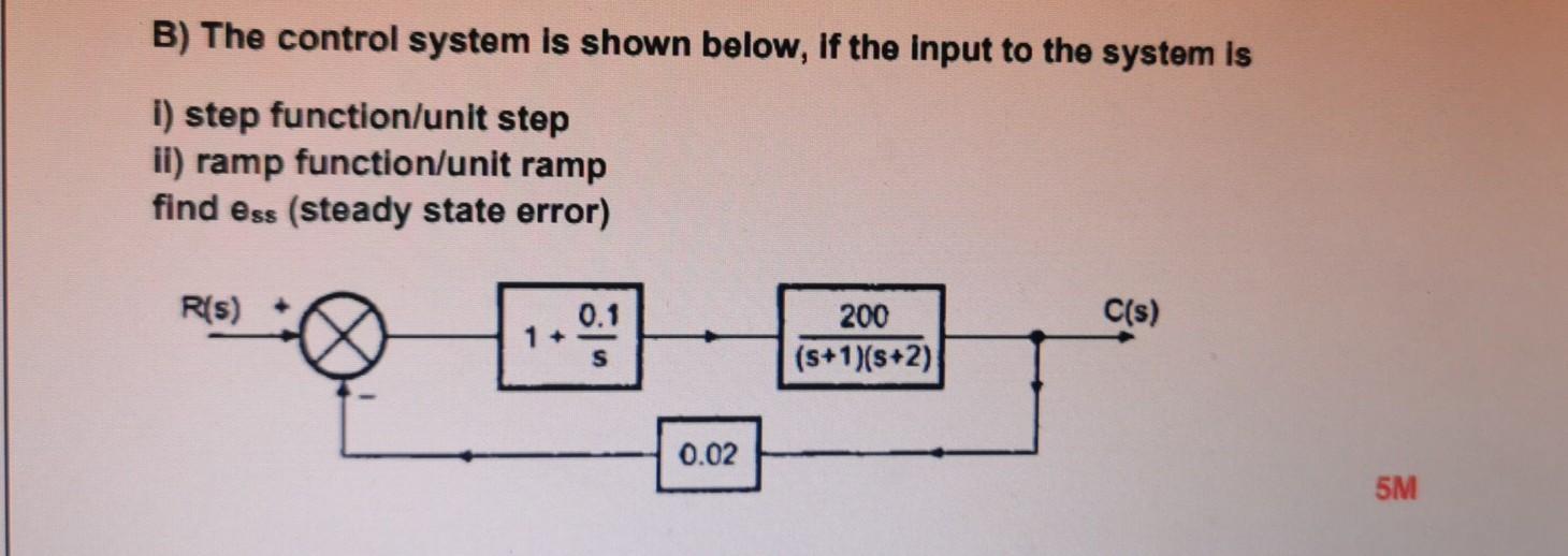 Solved B) The control system is shown below, if the input to | Chegg.com
