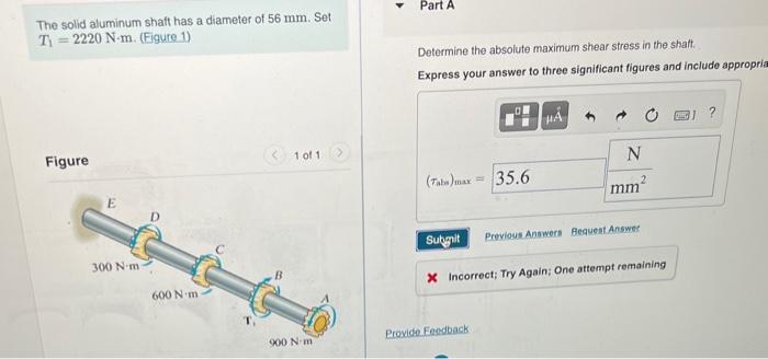 Solved The solid aluminum shaft has a diameter of 56 mm. Set | Chegg.com