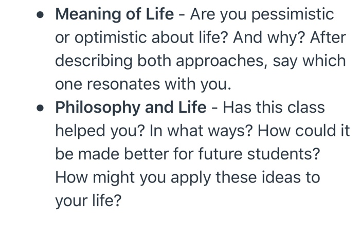 Solved Meaning Of Life Are You Pessimistic Or Optimis