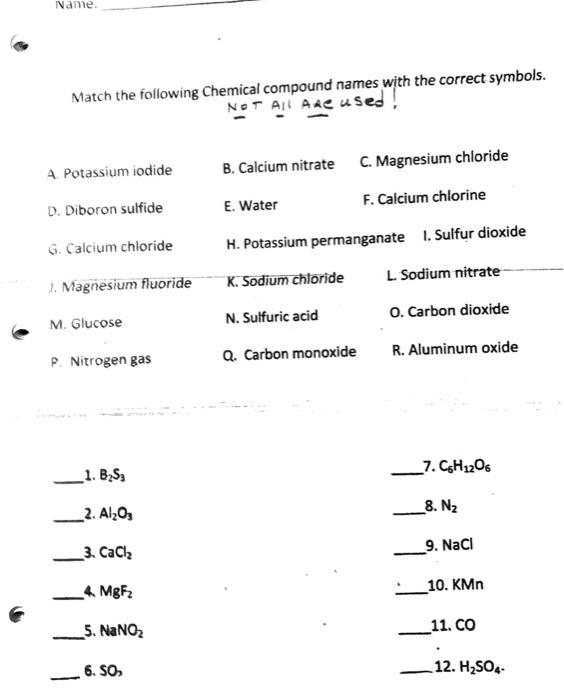 Solved ivalme. Match the following Chemical compound names | Chegg.com