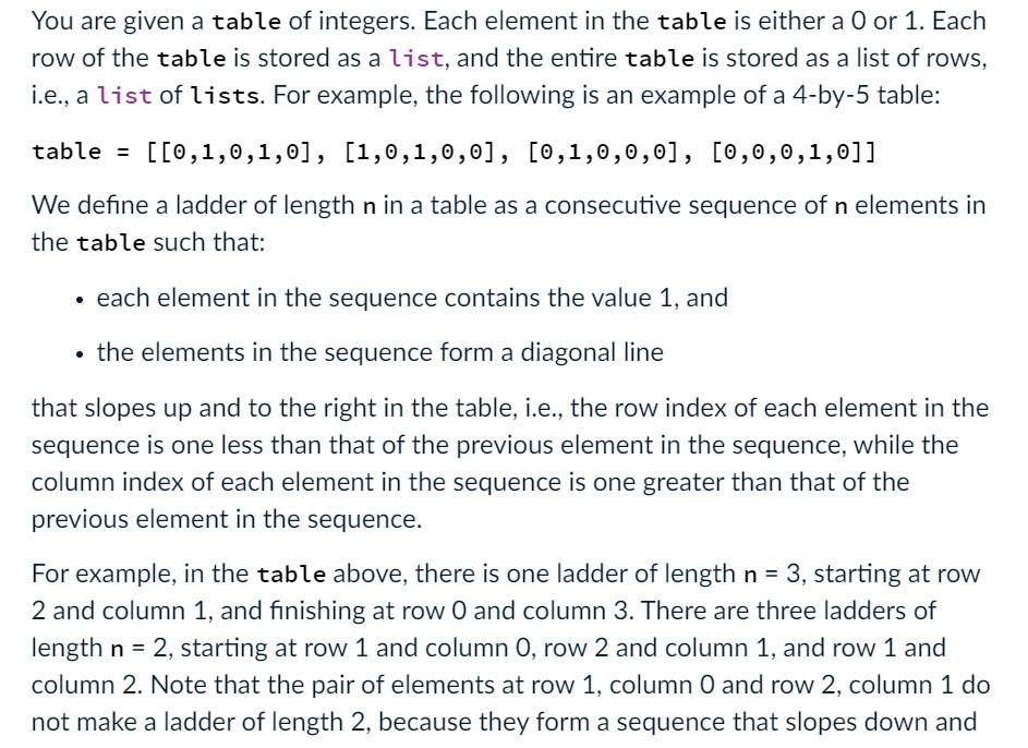 Solved You are given a table of integers. Each element in | Chegg.com