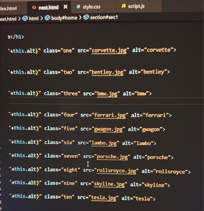 \( \begin{array}{ll}\text { lex.html } & \leftrightarrow \text { nexthtml } \times \quad \text { style.css }\end{array} \) is