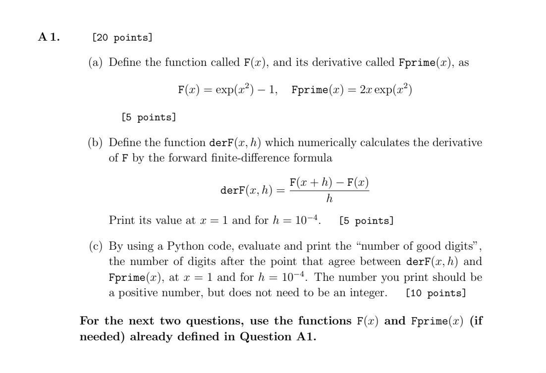 Solved A1. [20 points] (a) Define the function called F(x), | Chegg.com