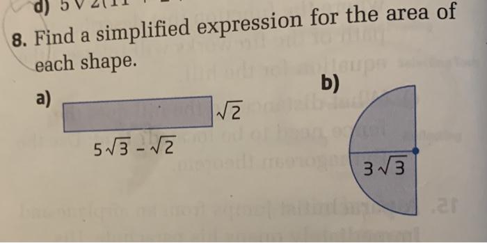 Solved 8. Find a simplified expression for the area of each | Chegg.com