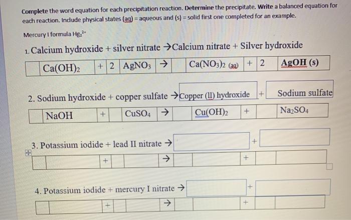 precipitation reaction examples