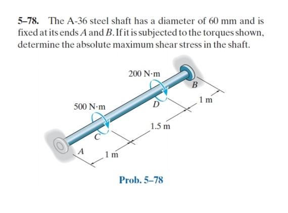 Solved 5–78. The A-36 steel shaft has a diameter of 60 mm | Chegg.com