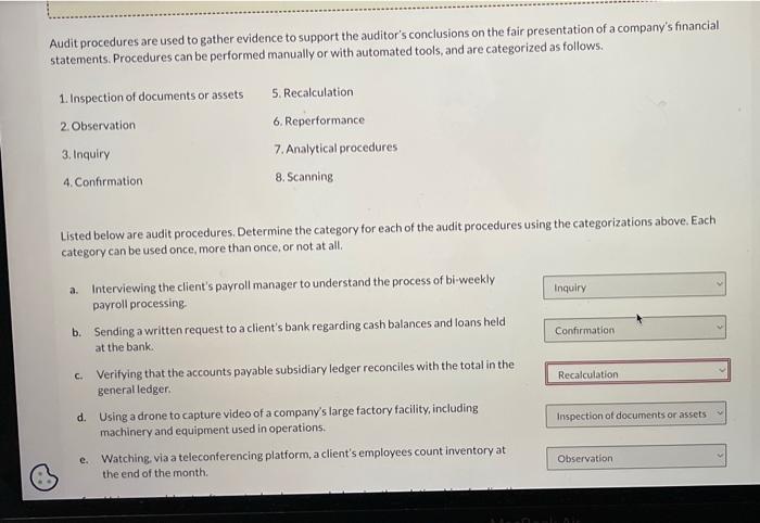 Solved Audit Procedures Are Used To Gather Evidence To