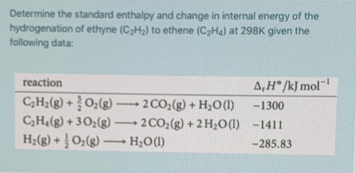 Solved Determine the standard enthalpy and change in Chegg