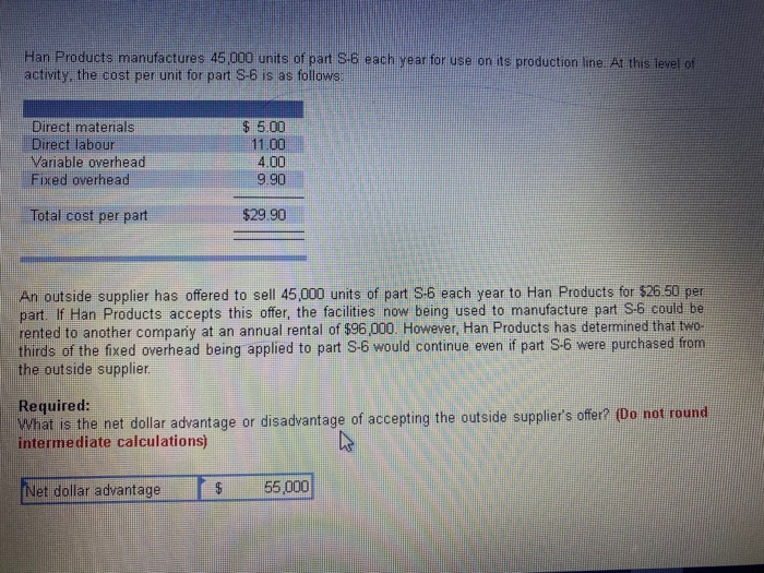 Solved Han Products Manufactures 45 000 Units Of Part 5 6 Chegg