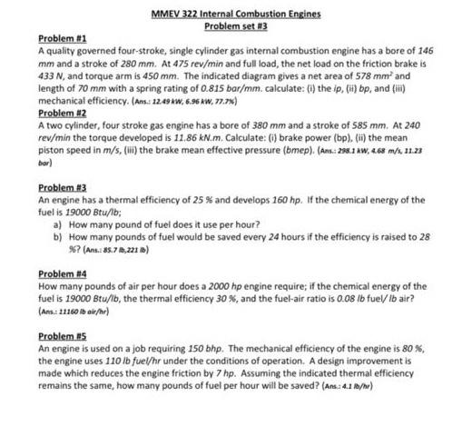 Solved MMEV 322 Internal Combustion Engines Problem set 3 | Chegg.com