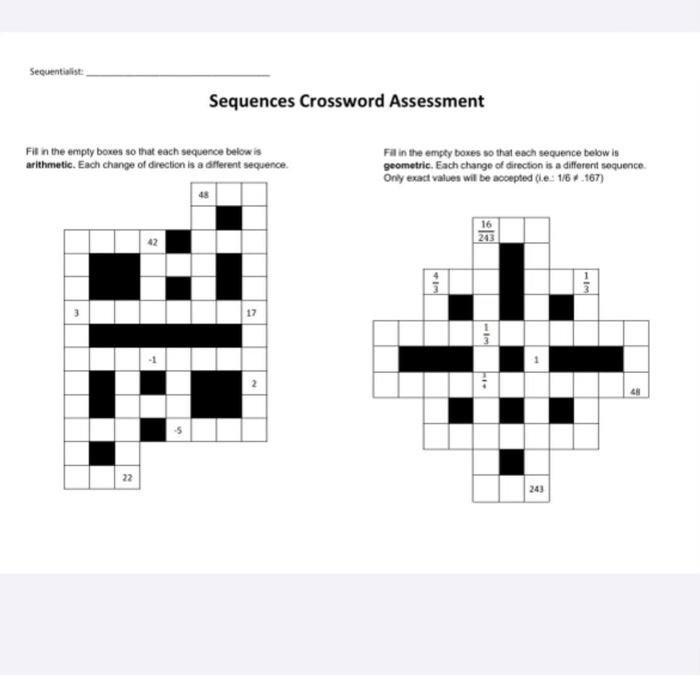 Solved Sequentialist: Sequences Crossword Assessment Fill in | Chegg.com