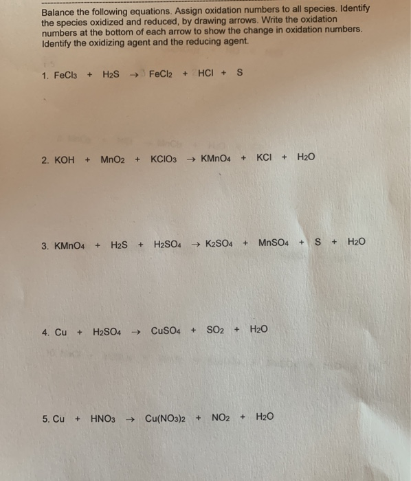 Solved Balance the following equations. Assign oxidation | Chegg.com