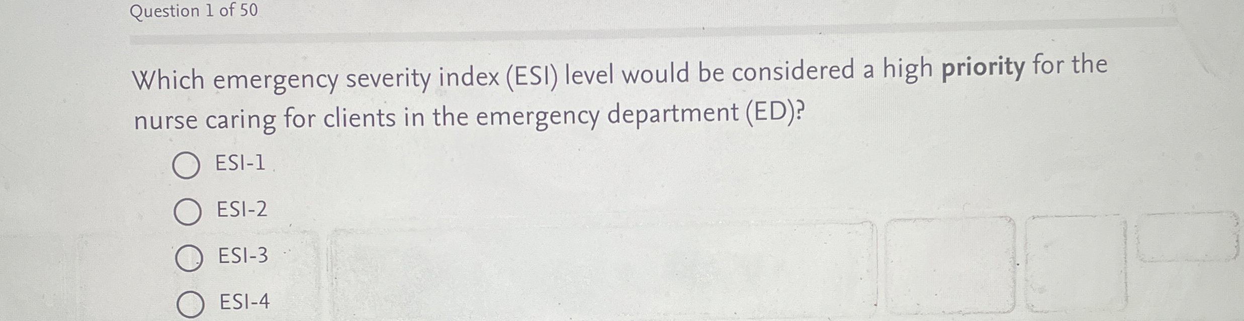 Solved Question 1 ﻿of 50Which emergency severity index (ESI) | Chegg.com